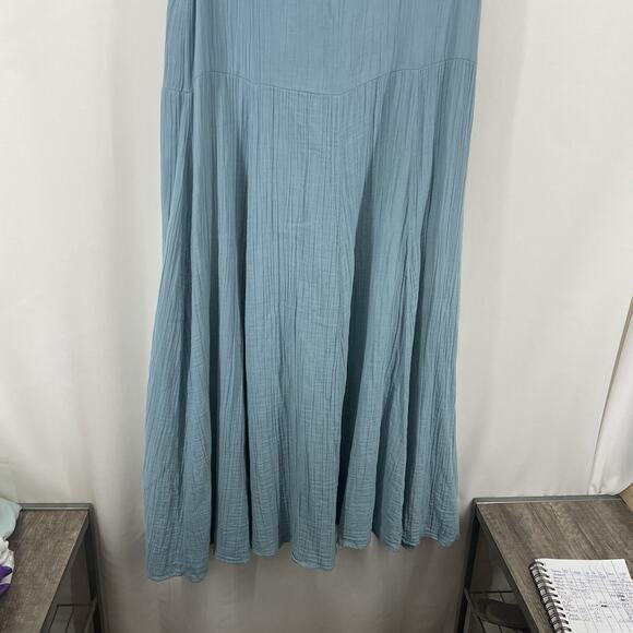 Tulip Size S Gauze Midi Dress Sleeveless Pockets Blue Scoop Neck Solid Cotton - Picture 4 of 9